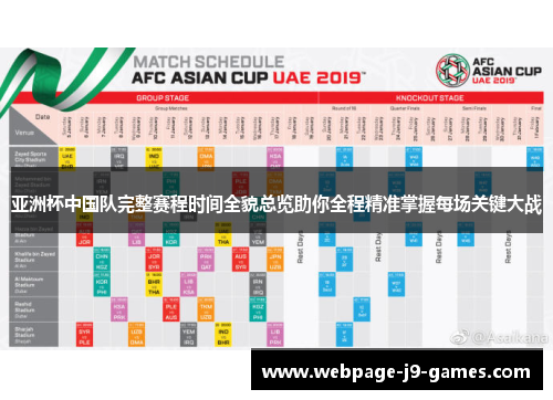 亚洲杯中国队完整赛程时间全貌总览助你全程精准掌握每场关键大战