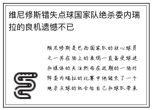 维尼修斯错失点球国家队绝杀委内瑞拉的良机遗憾不已
